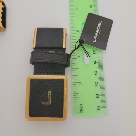 Lancel Paris Gold Black Metal Belt Buckle Logo Slim Vintage Designer Lot 3 New - Picture 5 of 6